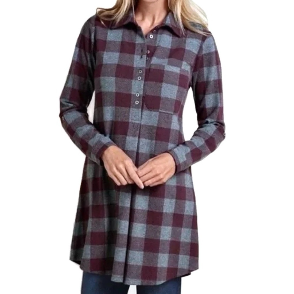 Mad About Plaid Purple and Grey Long Sleeve Tunic Top/Dress (Small)